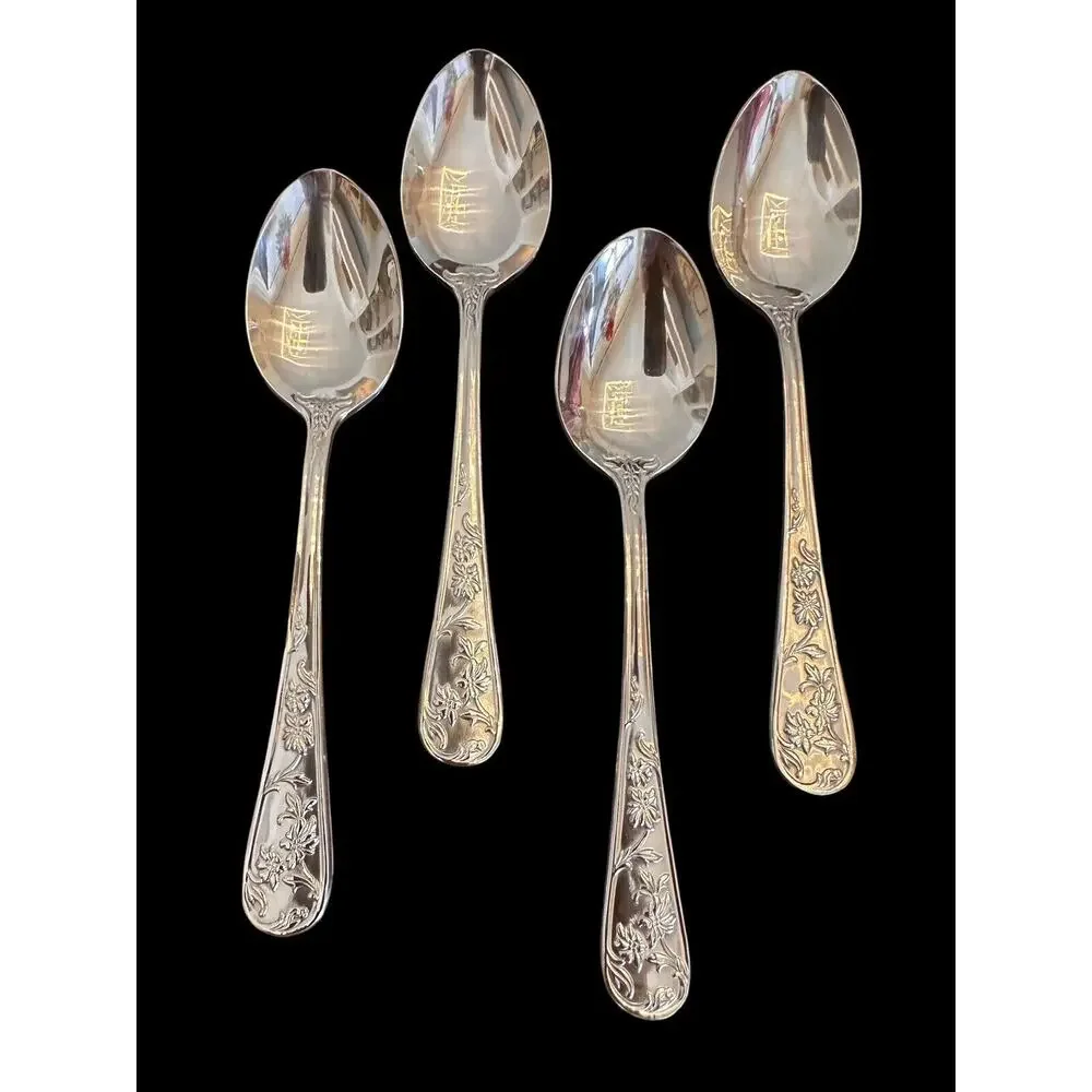REED & BARTON Stainless QUEEN'S GARDEN Set Of 4 TEASPOONS 6 1/4